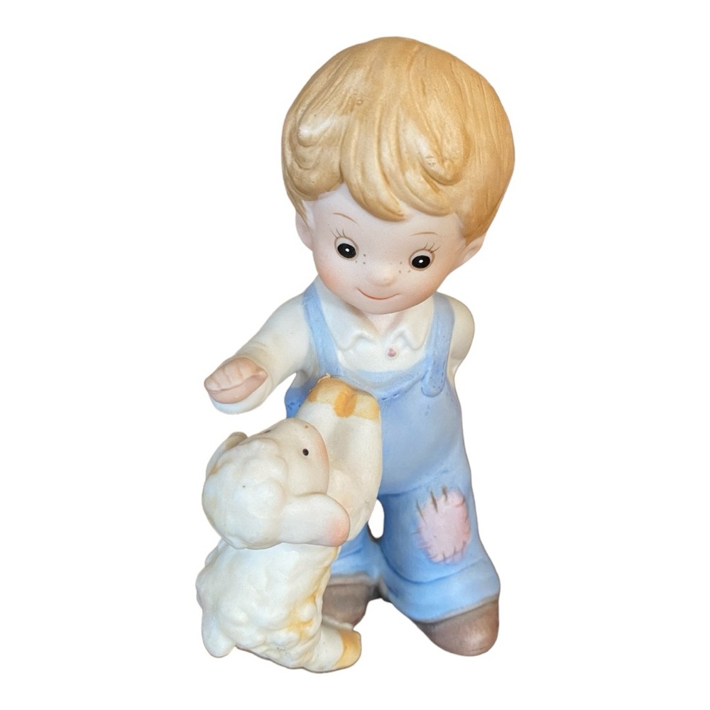 Vintage Homco Porcelain Figurine Little Farm Boy with Lamb 1449 Home Interiors